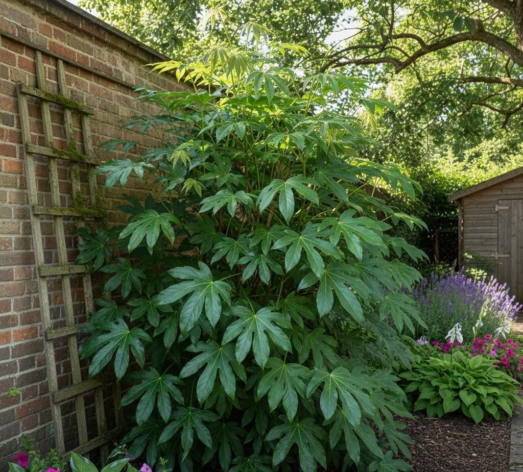 Dideli, karpyti, blizgūs gebenkrūmio lapai