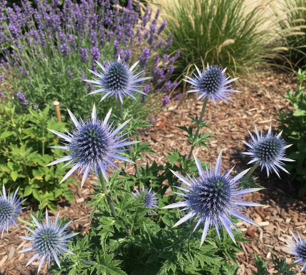 Melsvas, dygliuotas plokščialapės zundos žiedynas
