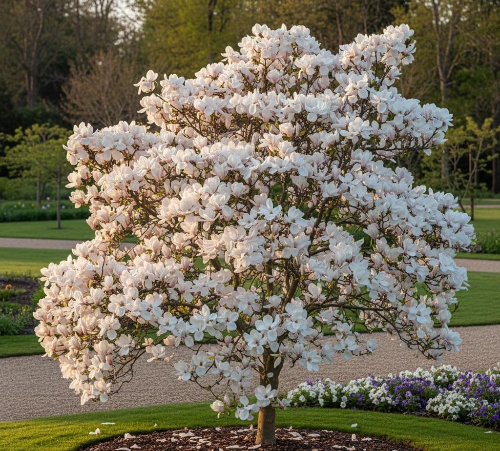 Didelis, baltas 'Lennei Alba' magnolijos žiedas