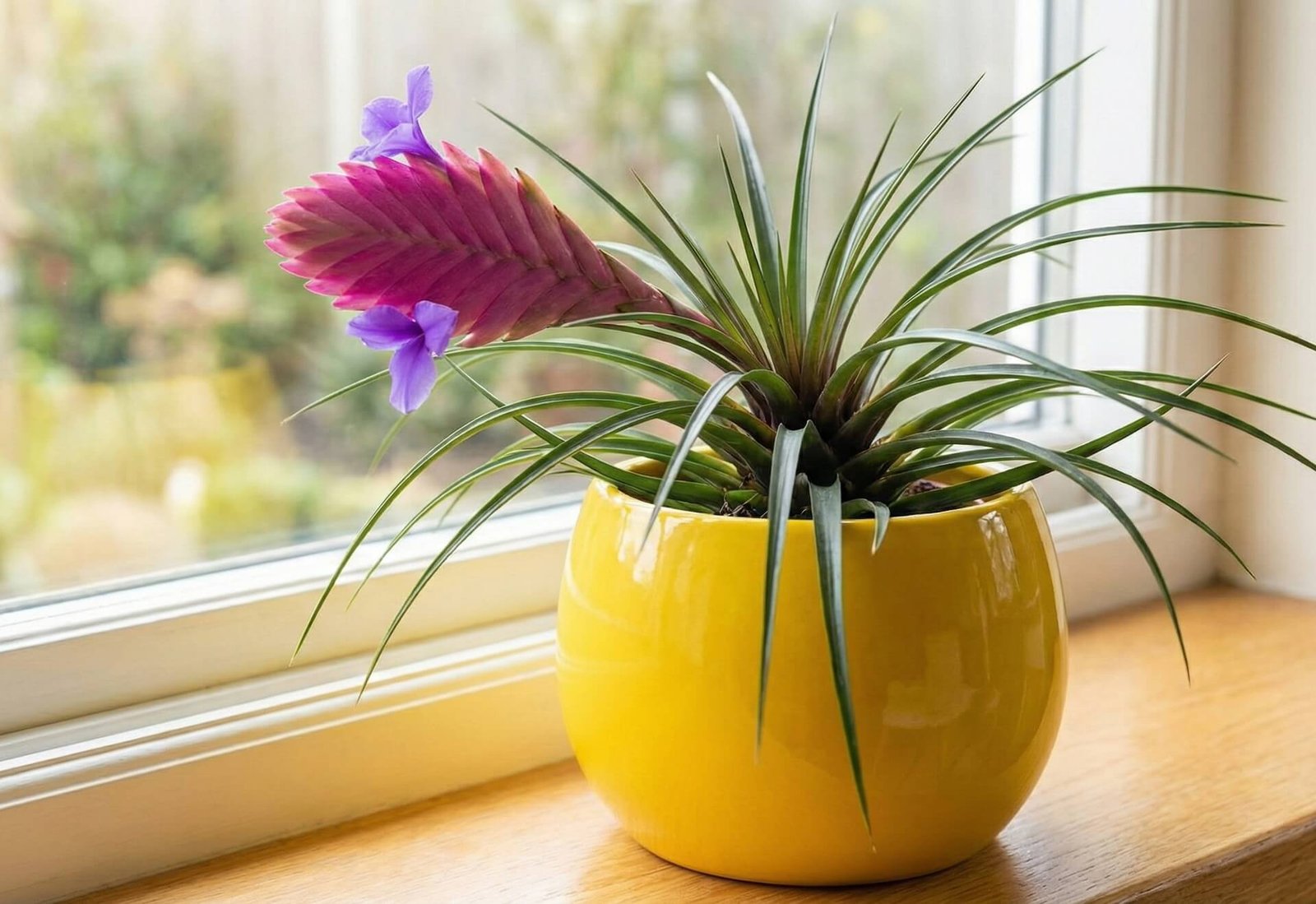 Plokščias, rožinis melsvosios tilandsijos žiedynas