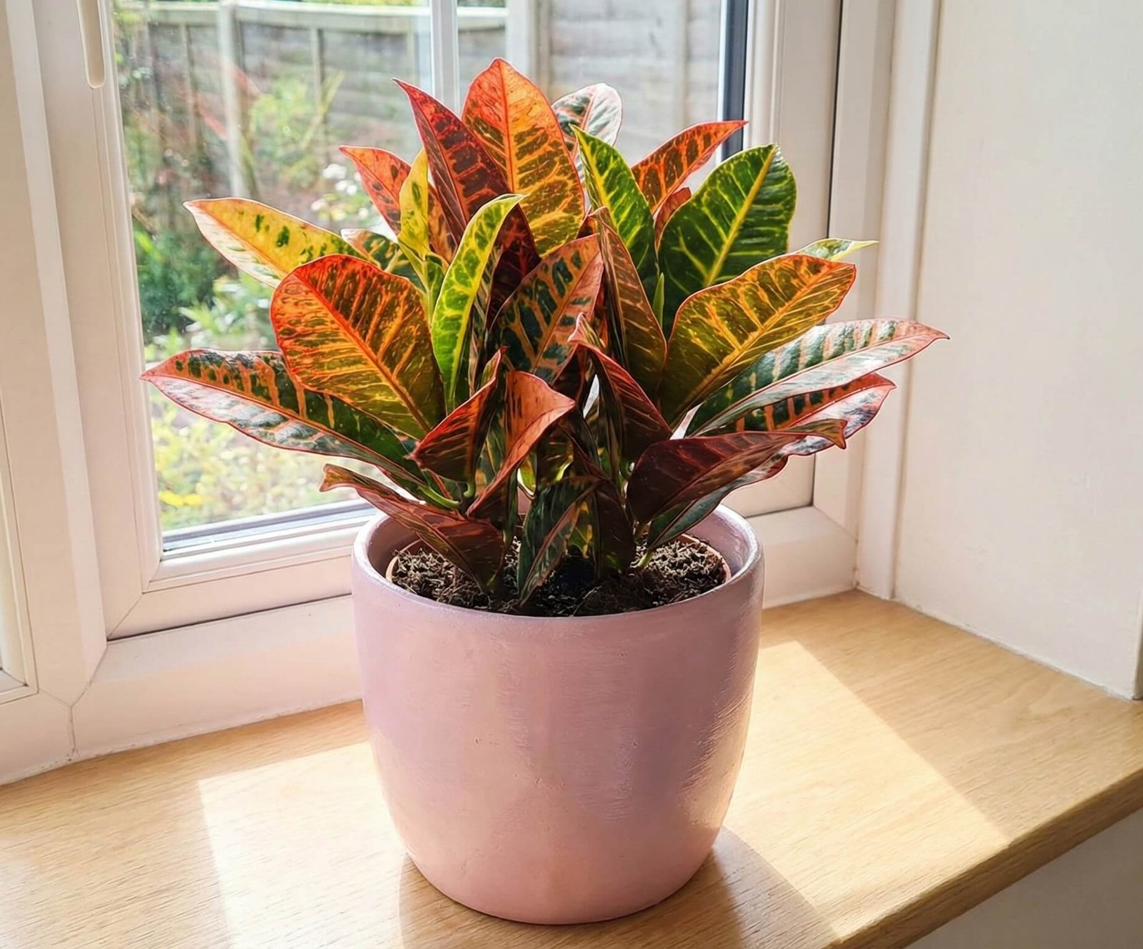 Krotono augalas su geltonais, raudonais ir žaliais lapais