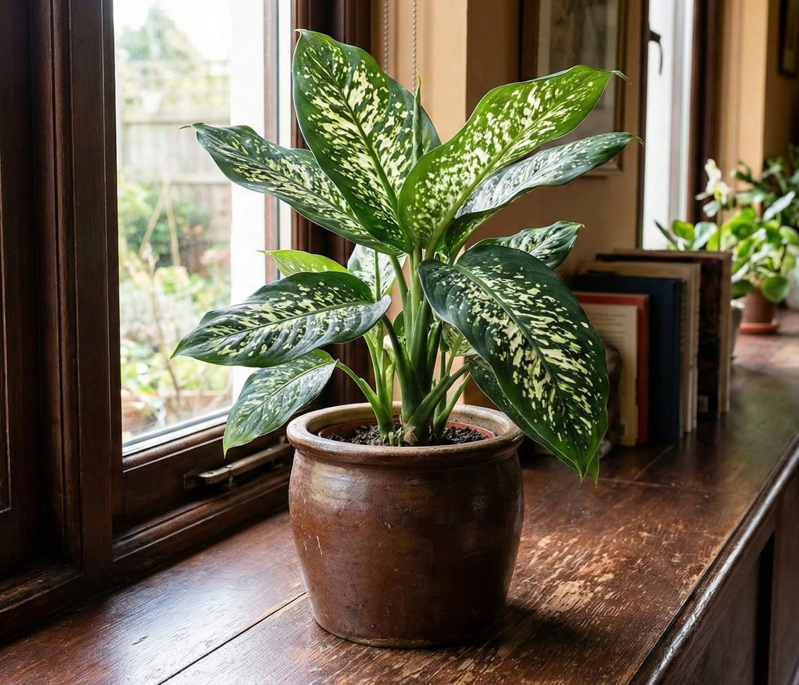 Dideli, margi difenbachijos lapai, Dėmėtoji difenbachija (Dieffenbachia seguine)