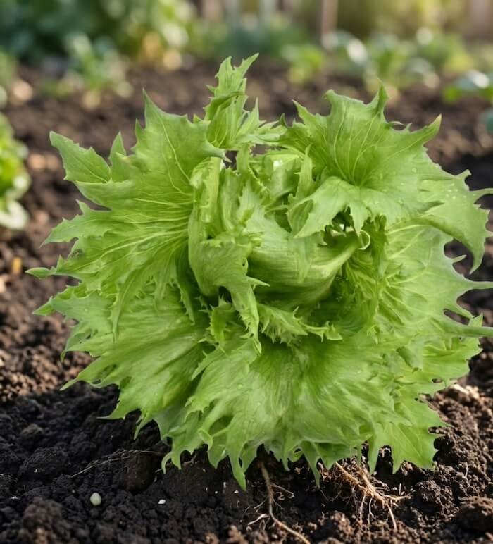 Žalia, karpytais lapais 'Regina dei Ghiacci' salotų gūžė