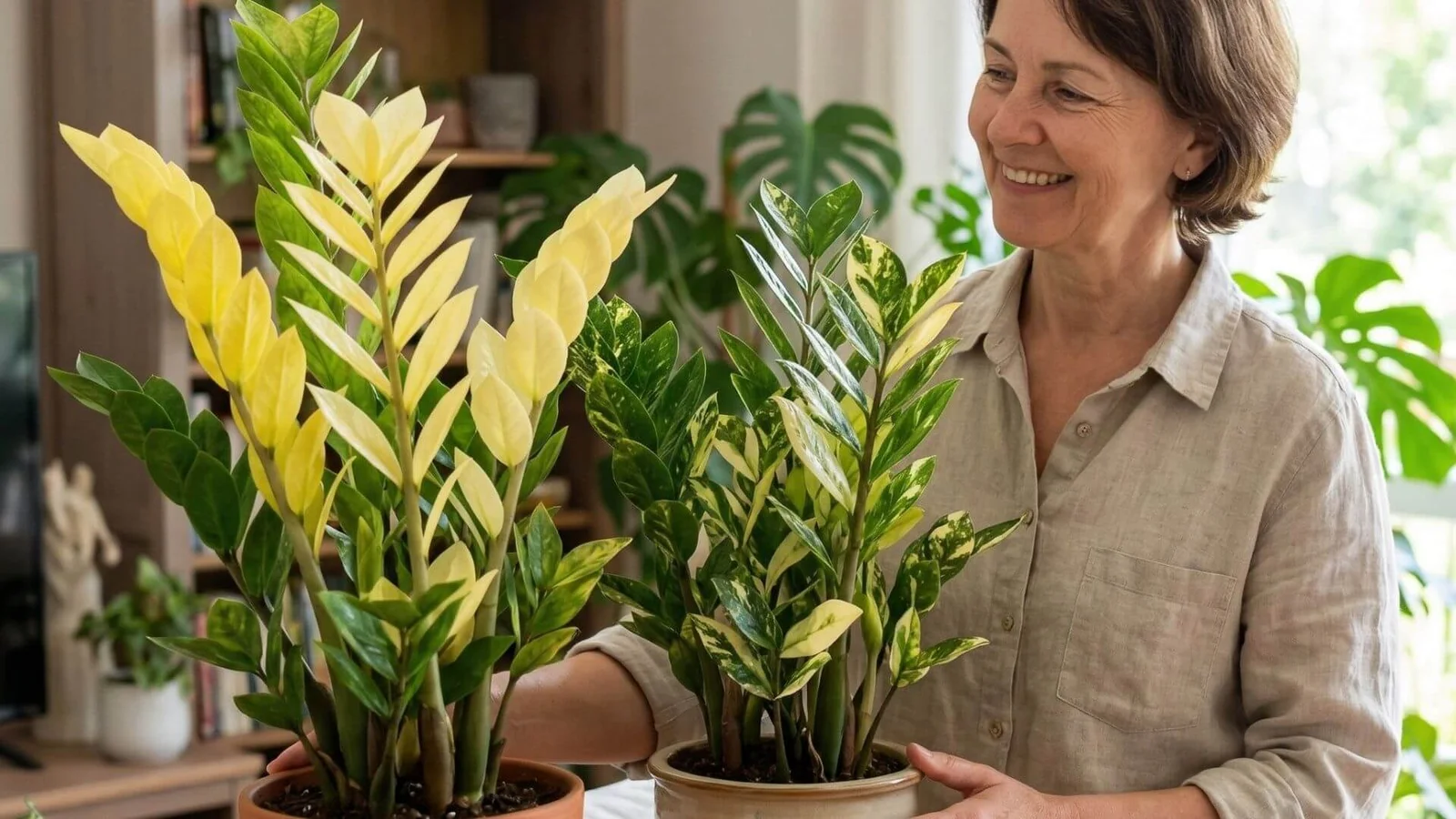 Zamiokulkas 'Akebono' ir 'Variegata' Zamiokulkas 'Akebono' ir 'Variegata'