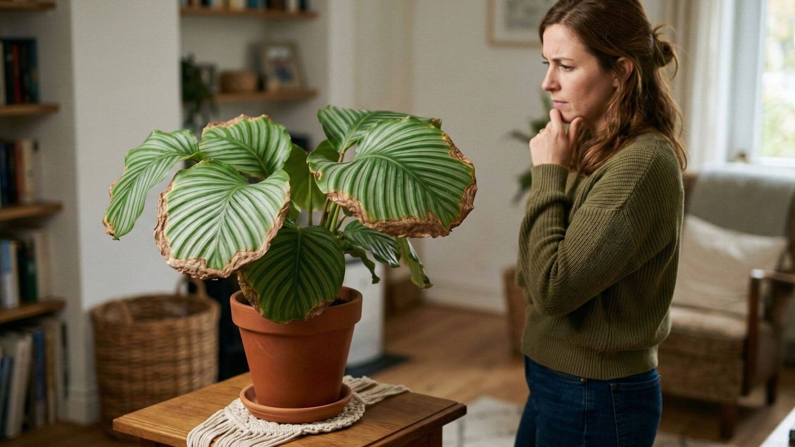 Kalatėja 'Orbifolia', rudi lapų kraštai - ką daryti ir kaip atgaivinti