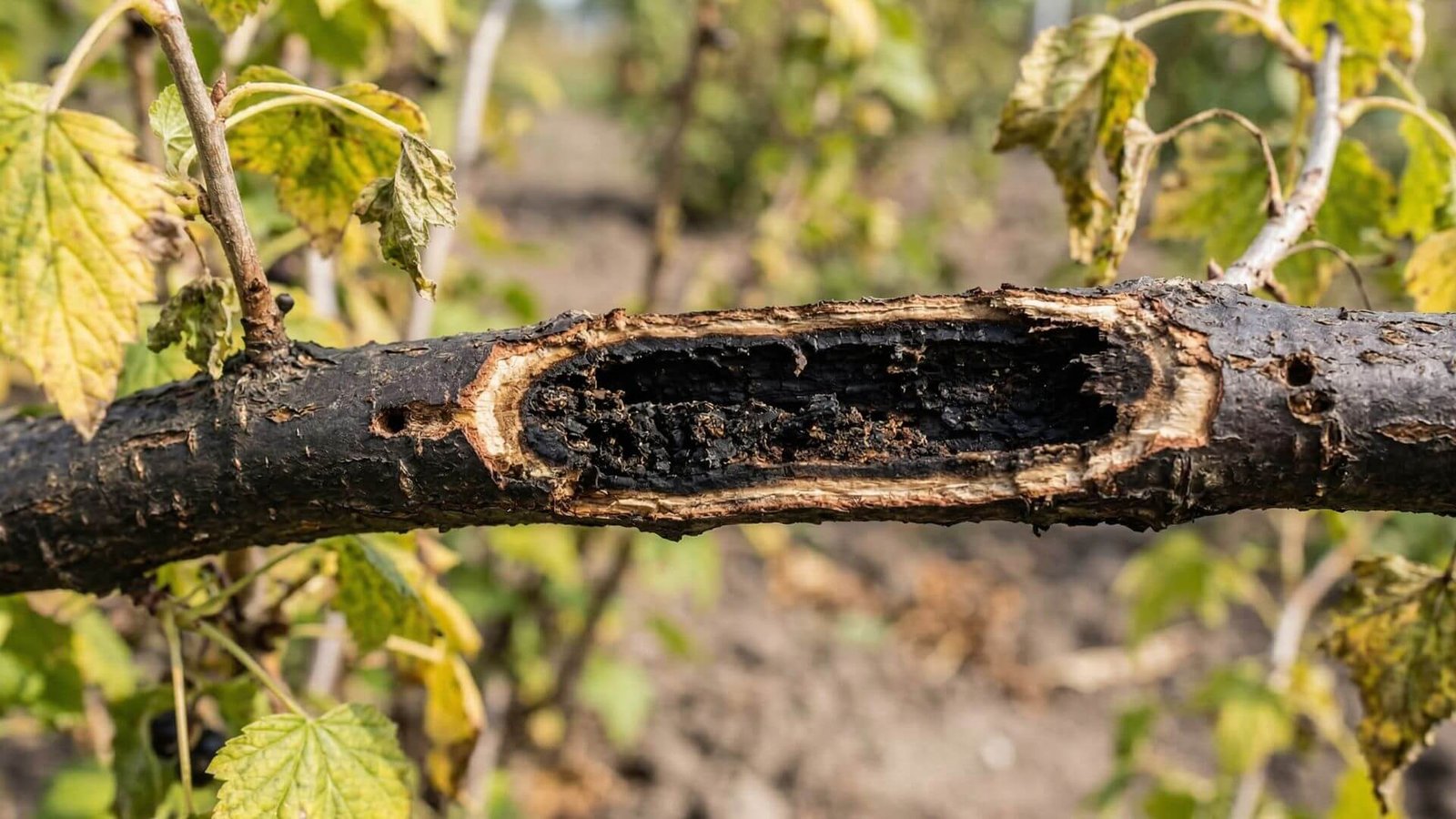 Serbentų šakų vidus juodas (Stiklasparnis), atpažinimas ir naikinimas