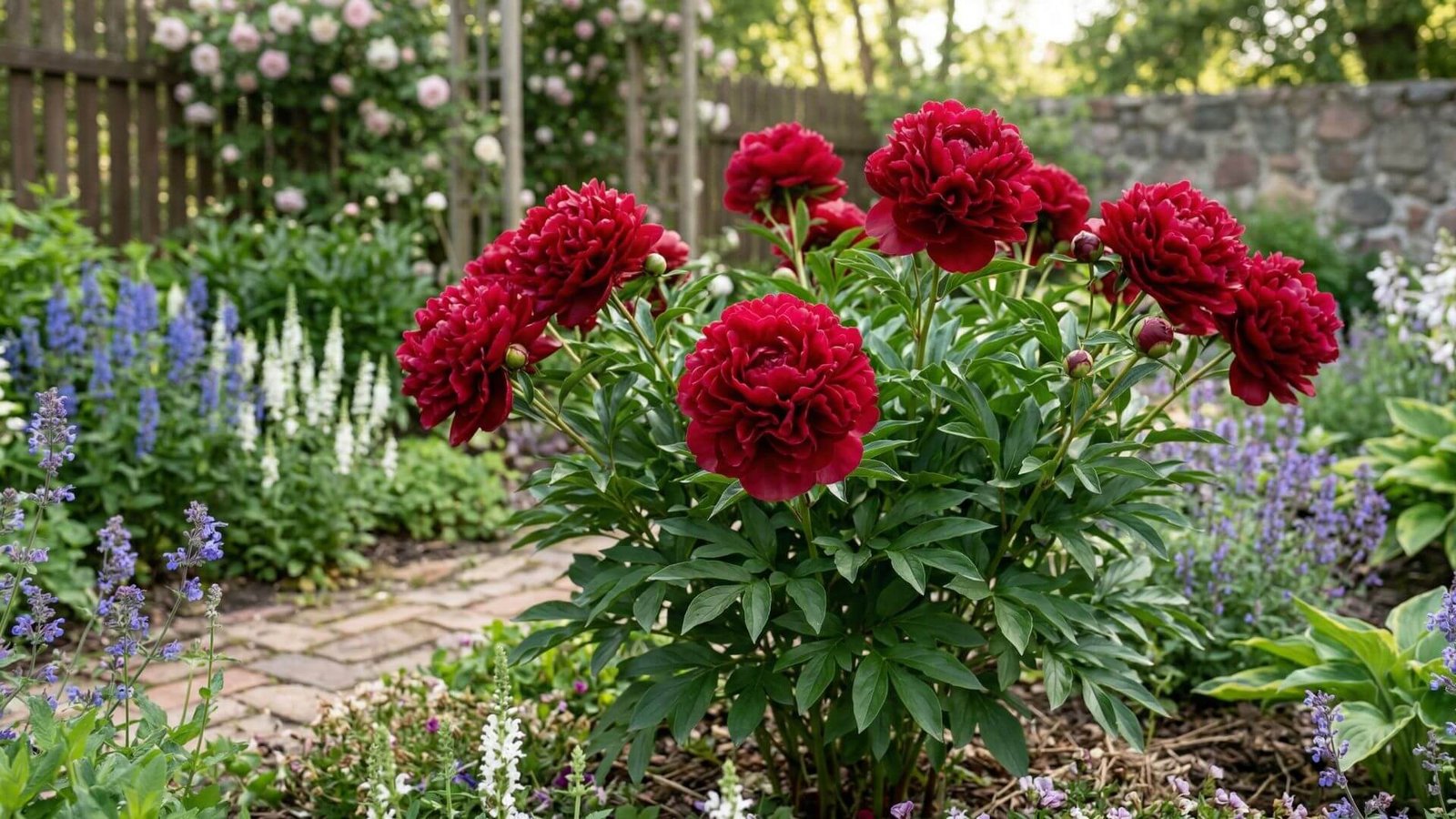 Bijūnas 'Karl Rosenfield', sodriai raudona gėlyno legenda